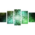 5-TEILIGES WANDBILD MANDALA MIT GALAKTISCHEM HINTERGRUND IN GRÜNTÖNEN - BILDER MIT FENG SHUI-MOTIVEN - BILDER