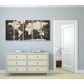 5-TEILIGES WANDBILD WELTKARTE AUF HOLZHINTERGRUND - WELTKARTEN ALS BILDER - BILDER