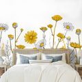 SELBSTKLEBENDE FOTOTAPETE GELBE WIESENBLUMEN AUF WEISS - TAPETEN MIT BLUMENMOTIVEN - TAPETEN