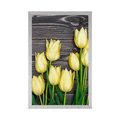 POSTER YELLOW TULIPS ON A WOODEN BACKGROUND - FLOWERS - POSTERS
