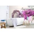 WALL MURAL WICKER HEART WITH LILAC - WALLPAPERS VINTAGE AND RETRO - WALLPAPERS