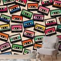 SELBSTKLEBENDE TAPETE RETRO BUNTE KASSETTEN - MUSIK FOTOTAPETEN - TAPETEN
