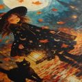 WANDBILD KLEINE HEXE IN DER HERBSTNACHT - HALLOWEEN- UND HORROR-BILDER - BILDER
