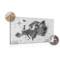 DECORATIVE PINBOARD RETRO MAP OF EUROPE IN BLACK AND WHITE - PICTURES ON CORK - PICTURES