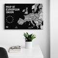 DECORATIVE PINBOARD EDUCATIONAL MAP WITH THE NAMES OF THE COUNTRIES OF THE EUROPEAN UNION IN BLACK AND WHITE - PICTURES ON CORK - PICTURES