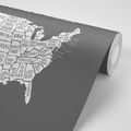 PAPIER PEINT AUTOCOLLANT CARTE ÉDUCATIVE DES USA EN NOIR ET BLANC - PAPIERS PEINTS AUTOCOLLANTS - PAPIER PEINT