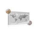 DECORATIVE PINBOARD BEAUTIFUL BLACK AND WHITE MAP OF THE WORLD - PICTURES ON CORK - PICTURES