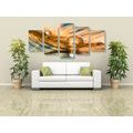 TABLEAU EN 5 PARTIES – GOUTTE D'EAU SUR PLUME DORÉE - TABLEAUX DE NATURES MORTES - TABLEAUX