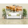 5-PIECE CANVAS PRINT DROP OF WATER ON A GOLD FEATHER - STILL LIFE PICTURES - PICTURES