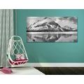 CANVAS PRINT LAKE NEAR A MAGNIFICENT MOUNTAIN IN BLACK AND WHITE - BLACK AND WHITE PICTURES - PICTURES