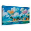 OBRAZ POBŘEŽNÍ VESNICE POD PALMAMI - BAREVNÉ DOMY - OBRAZY