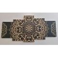 QUADRO IN 5 PARTI MANDALA SU SFONDO NERO - QUADRI FENG SHUI - QUADRI