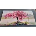 5-PIECE CANVAS PRINT ORIENTAL CHERRY IN PINK DESIGN - PICTURES OF NATURE AND LANDSCAPE - PICTURES