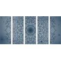 IMPRESSION SUR TOILE EN 5 PARTIES FLEUR DE MANDALA BLEU FONCÉ - IMPRESSIONS SUR TOILE FENG SHUI - IMPRESSION SUR TOILE