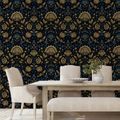 TAPETE GOLDENE BLUMEN AUF DUNKLEM HINTERGRUND - GEMUSTERTE TAPETEN - TAPETEN