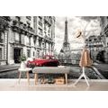 WALL MURAL RED RETRO CAR IN PARIS - WALLPAPERS CITIES - WALLPAPERS