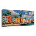 WANDBILD SONNIGE STADT MIT PALMEN - BUNTE HÄUSER - BILDER