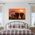 TABLEAU SUR TOILE – ÉLÉPHANTS AU COUCHER DU SOLEIL - TABLEAUX ÉLÉPHANTS - TABLEAUX