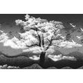 CANVAS PRINT BLACK AND WHITE TREE COVERED IN CLOUDS - BLACK AND WHITE PICTURES{% if product.category.pathNames[0] != product.category.name %} - PICTURES{% endif %}