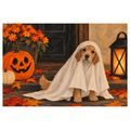 QUADRO SU TELA – CAGNOLINO FANTASMA CON ZUCCA - QUADRI HALLOWEEN E HORROR - STAMPE E QUADRI