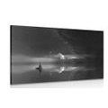 CANVAS PRINT BOAT AT SEA IN BLACK AND WHITE - BLACK AND WHITE PICTURES - PICTURES