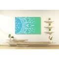 CANVAS PRINT WHITE MANDALA ON A BLUE-GREEN BACKGROUND - PICTURES FENG SHUI - PICTURES