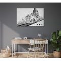 CANVAS PRINT BLACK AND WHITE CAR WITH A VINTAGE BACKGROUND - BLACK AND WHITE PICTURES - PICTURES