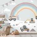 FOTOTAPETE MASCHINEN UND REGENBOGENLANDSCHAFT - KINDERTAPETEN - TAPETEN