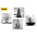 CANVAS PRINT SET WITH BLACK AND WHITE FENG SHUI THEME - SET OF PICTURES - PICTURES