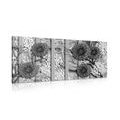 CANVAS PRINT ABSTRACT FLOWERS ON A MARBLE BACKGROUND IN BLACK AND WHITE - BLACK AND WHITE PICTURES - PICTURES