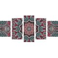 TABLOU 5-PIESE MANDALA INDIANĂ CU MODEL FLORAL - TABLOURI FENG SHUI - TABLOURI