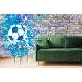 TAPETE BLAUER FUSSBALL AN EINER ZIEGELSTEINWAND - STREET-ART-TAPETEN - TAPETEN