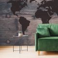 WALLPAPER WORLD MAP ON DARK WOOD - WALLPAPERS MAPS - WALLPAPERS