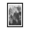 POSTER MIT PASSEPARTOUT BERGE IM NEBEL IN SCHWARZ-WEISS - NATUR - POSTER