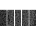 5-TEILIGES WANDBILD STILVOLLES MANDALA IN SCHWARZ-WEISS - BILDER MIT FENG SHUI-MOTIVEN - BILDER