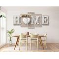 5-PIECE CANVAS PRINT WITH THE INSCRIPTION HOME IN A VINTAGE DESIGN - PICTURES WITH INSCRIPTIONS AND QUOTES - PICTURES