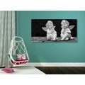 CANVAS PRINT PAIR OF SMALL ANGELS IN BLACK AND WHITE - BLACK AND WHITE PICTURES - PICTURES