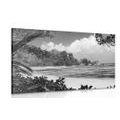 CANVAS PRINT BEAUTIFUL BEACH ON THE ISLAND OF LA DIGUE IN BLACK AND WHITE - BLACK AND WHITE PICTURES{% if product.category.pathNames[0] != product.category.name %} - PICTURES{% endif %}