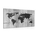 CANVAS PRINT BLACK AND WHITE MAP ON A WOODEN BACKGROUND - PICTURES OF MAPS - PICTURES