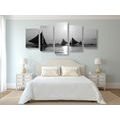 TABLEAU EN 5 PARTIES – MAGNIFIQUE COUCHER DE SOLEIL SUR LA MER EN NOIR ET BLANC - TABLEAUX EN NOIR ET BLANC - TABLEAUX