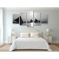 5-PIECE CANVAS PRINT BEAUTIFUL SUNSET AT SEA IN BLACK AND WHITE - BLACK AND WHITE PICTURES - PICTURES