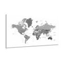 CANVAS PRINT WORLD MAP IN BLACK AND WHITE - PICTURES OF MAPS - PICTURES