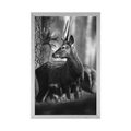 POSTER DEER IN A PINE FOREST IN BLACK AND WHITE - BLACK AND WHITE - POSTERS