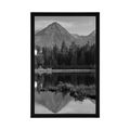 POSTER BEAUTIFUL PANORAMA OF THE MOUNTAINS BY THE LAKE IN BLACK AND WHITE - BLACK AND WHITE - POSTERS