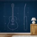 TAPET SCHIȚĂ TEHNICĂ CHITARĂ ACUSTICĂ - FOTOTAPETE MUZICALE - TAPETURI