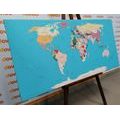 DECORATIVE PINBOARD WORLD MAP WITH NAMES - PICTURES ON CORK - PICTURES
