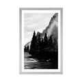 POSTER WITH MOUNT SKETCHED WINTER LANDSCAPE IN BLACK AND WHITE - BLACK AND WHITE - POSTERS