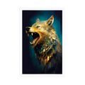 POSTER BLAU-GOLDENER WOLF - HERRSCHER DES TIERREICHS - POSTER