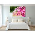 CANVAS PRINT PEONIES WITH THE INSCRIPTION LOVE - PICTURES WITH INSCRIPTIONS AND QUOTES - PICTURES