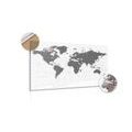 DECORATIVE PINBOARD POLITICAL MAP OF THE WORLD IN BLACK AND WHITE - PICTURES ON CORK - PICTURES